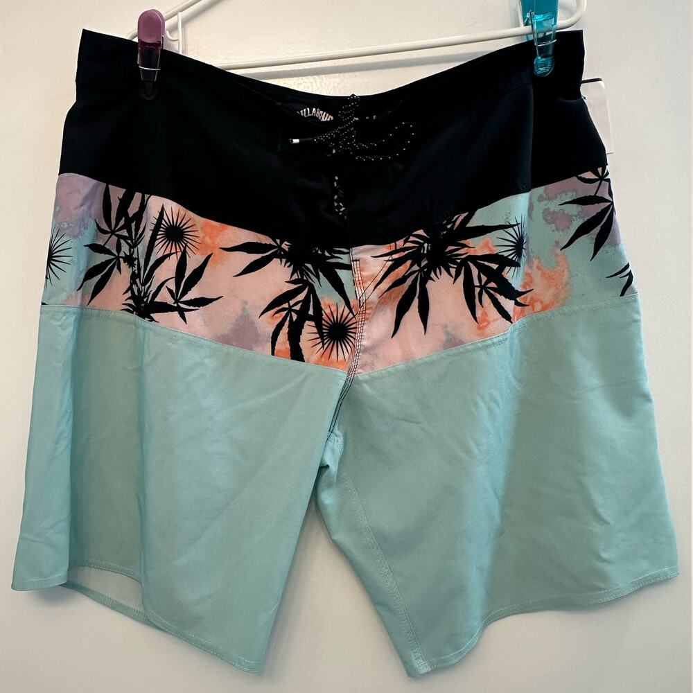 Billabong Men’s Board Shorts Size 38 Blue Black Tropical Swim Surf Beach Trunks